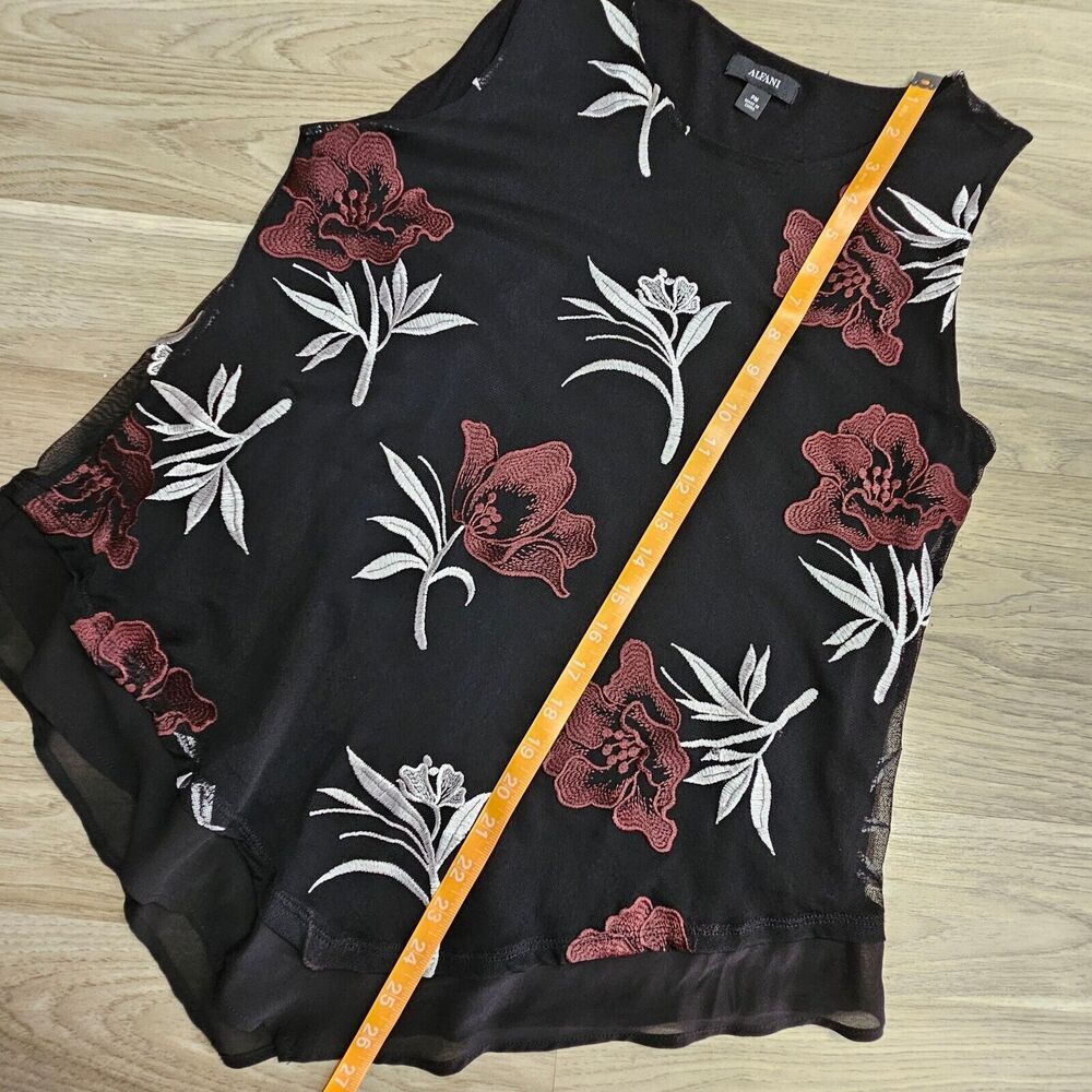 ALFANI Vintage Women's Whimsigoth Top Sleeveless Floral Embroidered Micromesh PM - Picture 4 of 8